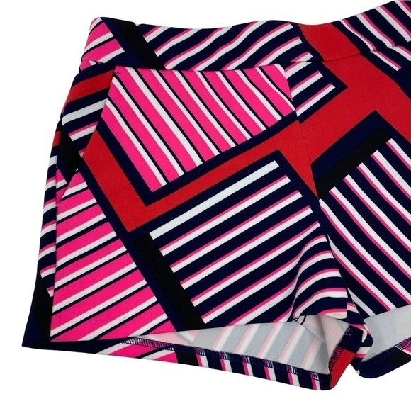 Express Shorts Modern Stretch Navy Blue Black Red Pink White Diagonal Stripes-4 - Picture 4 of 11
